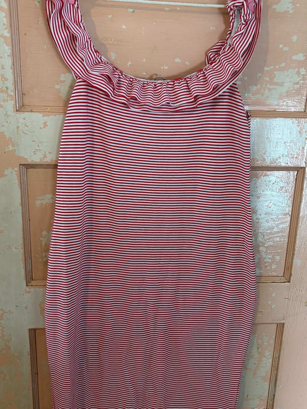 Zara Red and White Striped Top with Ruffle Detail